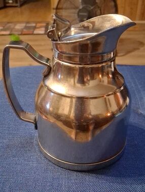 Vintage Polished Silver Stainless Steel Creamer Pitcher with Flip Lid